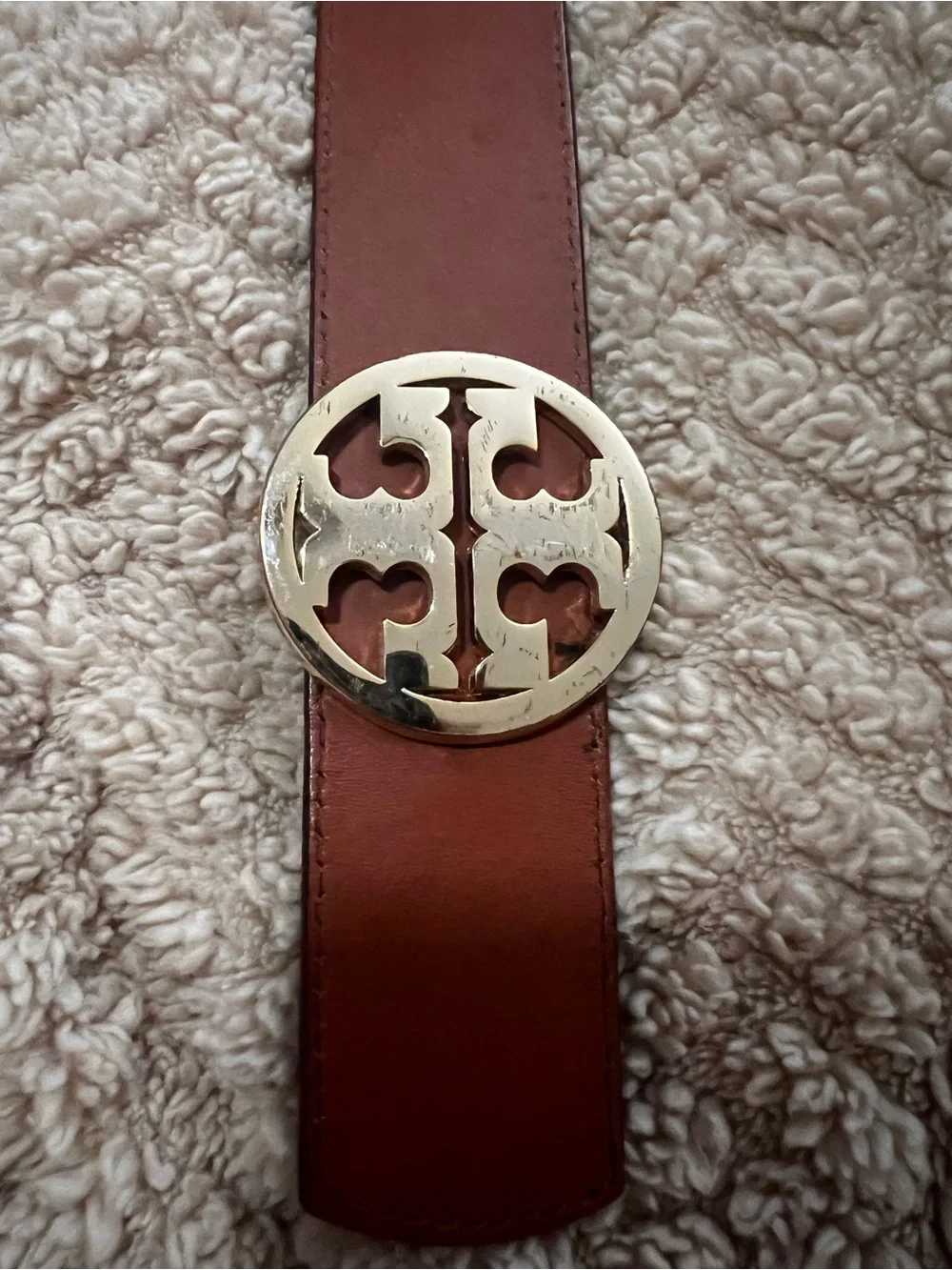 Tory Burch Brown/Black reversible Leather Belt with Gold Logo Buckle